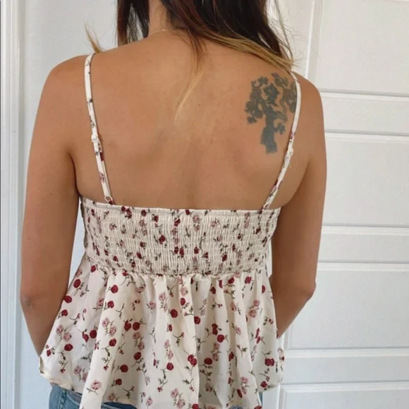 Boho Floral Print front tie Babydoll Top - Picture 4 of 5